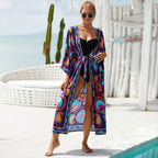 Chaqueta de playa estampada, cárdigan sexy con protección solar, blusa para cubrir bikini de vacaciones para mujer