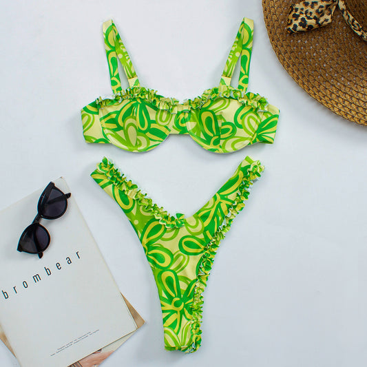 Bikini Mujer Estampado Digital Encaje Pequeño Transparente Traje De Baño Mujer Traje De Baño