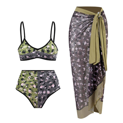 Split Double Sided Three Piece Set Retro Swimsuit Swimsuit Lace up Sand