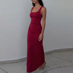 Women Summer Solid Color Low Cut Square Collar Slimming Slimming Dress Flash Vision