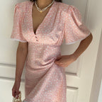 Women Clothing Summer Floral Dress Casual V neck Short Sleeve High Waist Short Dress Kigali