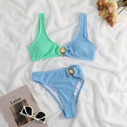 Bikini de color contrastante, traje de baño para mujer, traje de baño sexy dividido