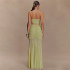 Summer Sleeveless Tube Top Dress Sexy Pleated Hollow Out Cutout Slim Dress for Women HLZYCS