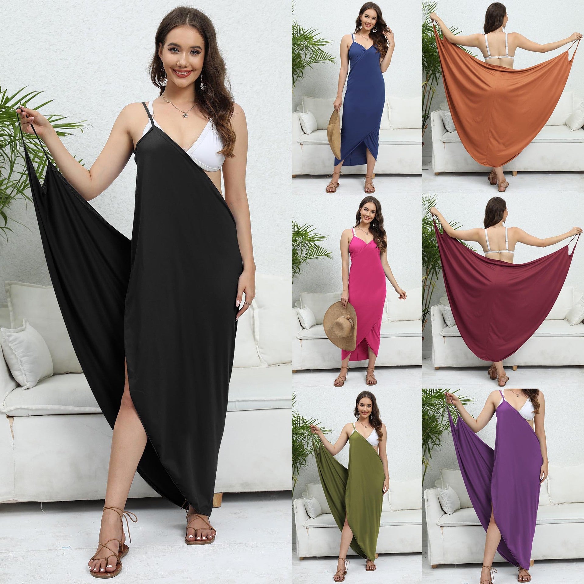 Women Shawl plus Size Women Clothes One Piece Irregular Asymmetric Beach Dress Multiple Wear Strap Dress Oyimi