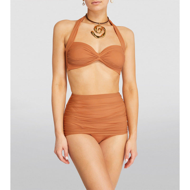 Bikini de cintura alta con cuello halter para vacaciones en la playa, traje de baño para mujer