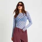 Simple Dot Mesh See through Niche Slim Fit Long Sleeve round Neck Top Bottoming Shirt Women Clothing Splendor