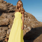 Women Tube Top Dress Summer Yellow Small Sleeveless Elegant Elegant Sexy Dress Yiskiss