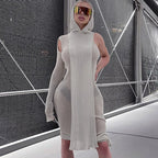 Vestido de otoño con capucha, manga larga, hombros descubiertos, asimétrico, irregular, transparente, para mujer