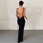Vestido largo elegante con tirantes finos, plisado, sin espalda, sexy, de color sólido para mujer