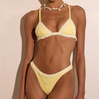 Solid Color Three Point Low Waist Bikini Lace Strap Split Swimsuit Women Bikini Thunder