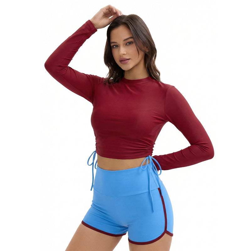 Swimsuit Women Split Long Sleeve Sunscreen Solid Color Conservative Two Piece Set Swimsuit Bianco