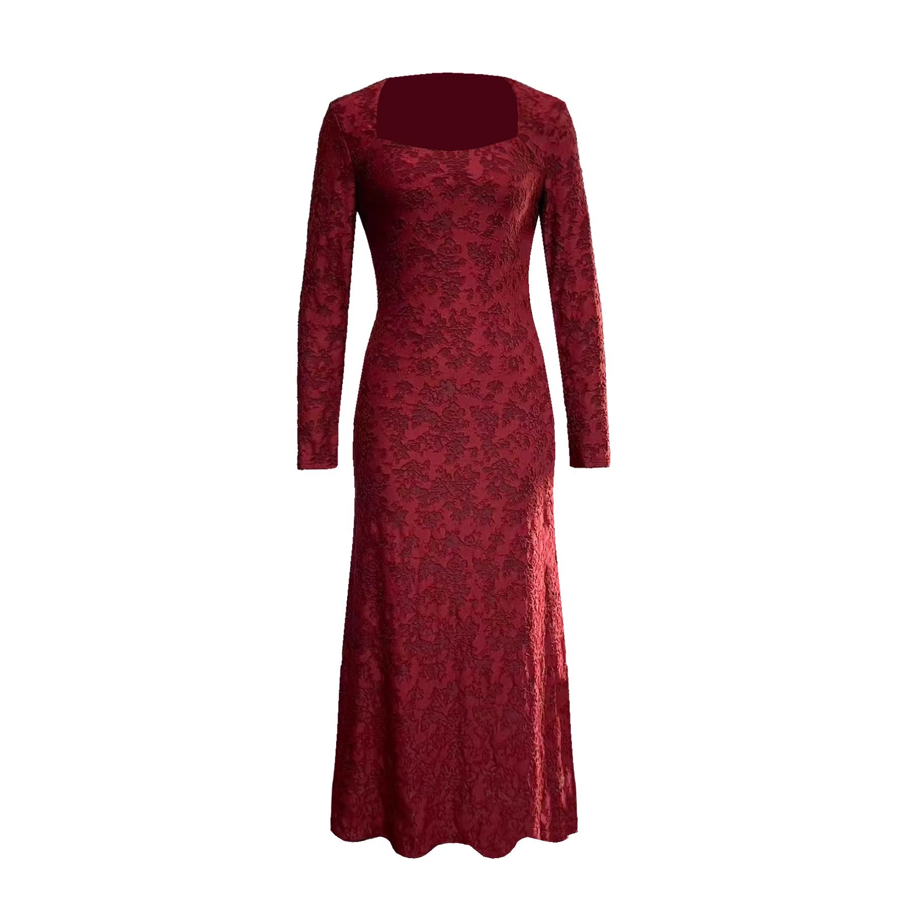 Spring Dress Elegant Slim Fit Square Collar Lace Long Sleeve Dress George