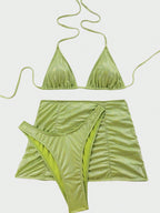 Women Swimsuit Sexy Flash Fabric Three Piece Metallic Coated Fabric Bikini Swimsuit Twingo