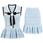 Light Blue Top Two-Piece Overskirt Suit