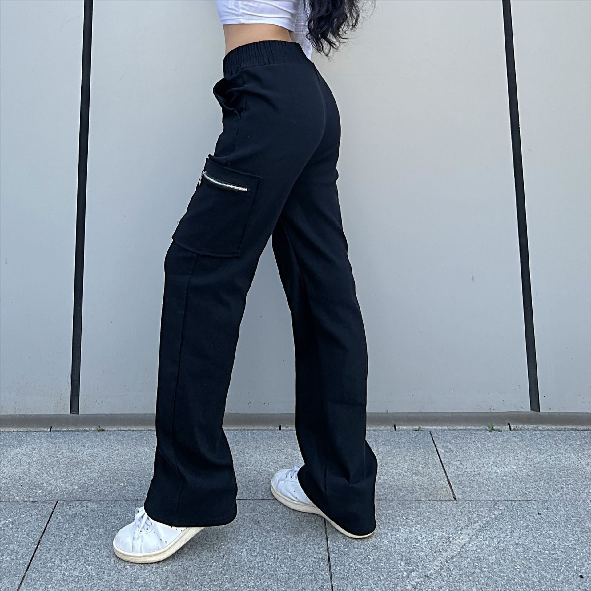 Pantalons tendance pour femmes, pantalons cargo tendance, pantalons à poches et fermetures éclair, pantalons amples de style urbain à jambes droites, pantalons de ville