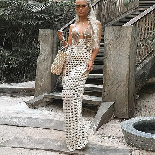 Summer Backless Beach Sweaters Bikini Long Cutout Blouse Beach Vacation Dress Crochet hook Crochet hook Crochet hook