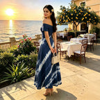 Printed Spring Summer off Shoulder Elegant Short Sleeve Slim Women Dress Inly