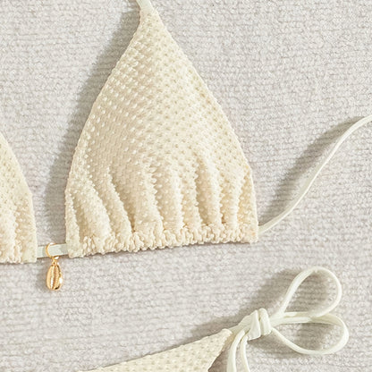 Bikini de color liso con lazo y abertura para mujer, traje de baño de playa de primavera