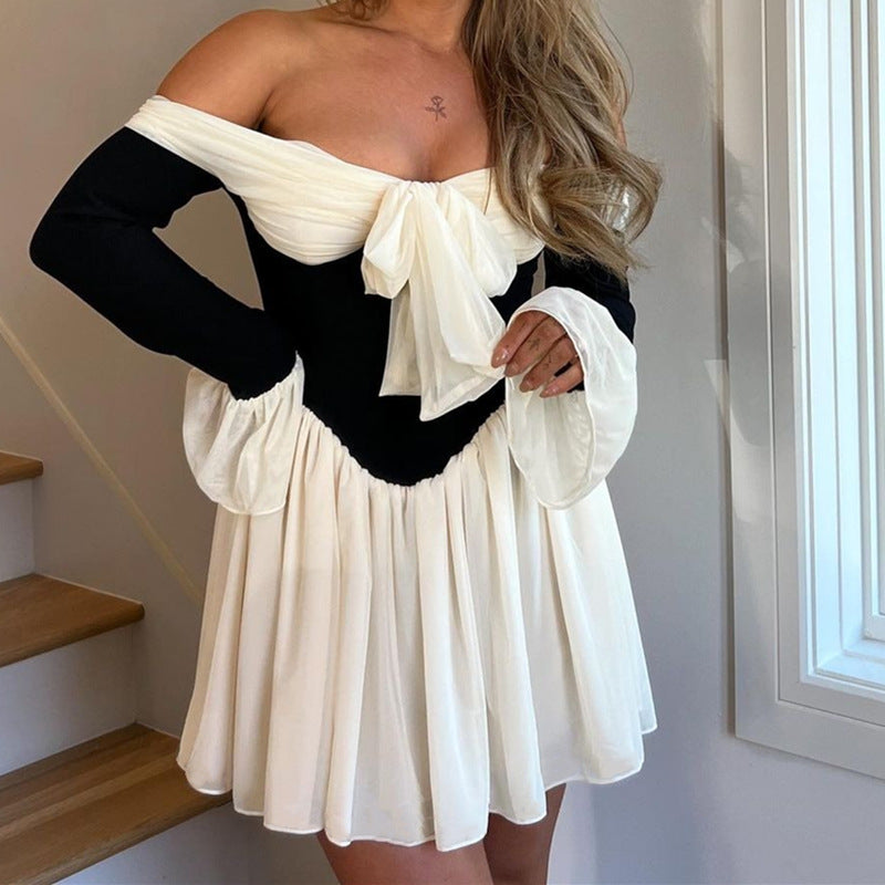 Robe sexy à épaules dénudées et manches cloches pour femme, vêtement d'automne