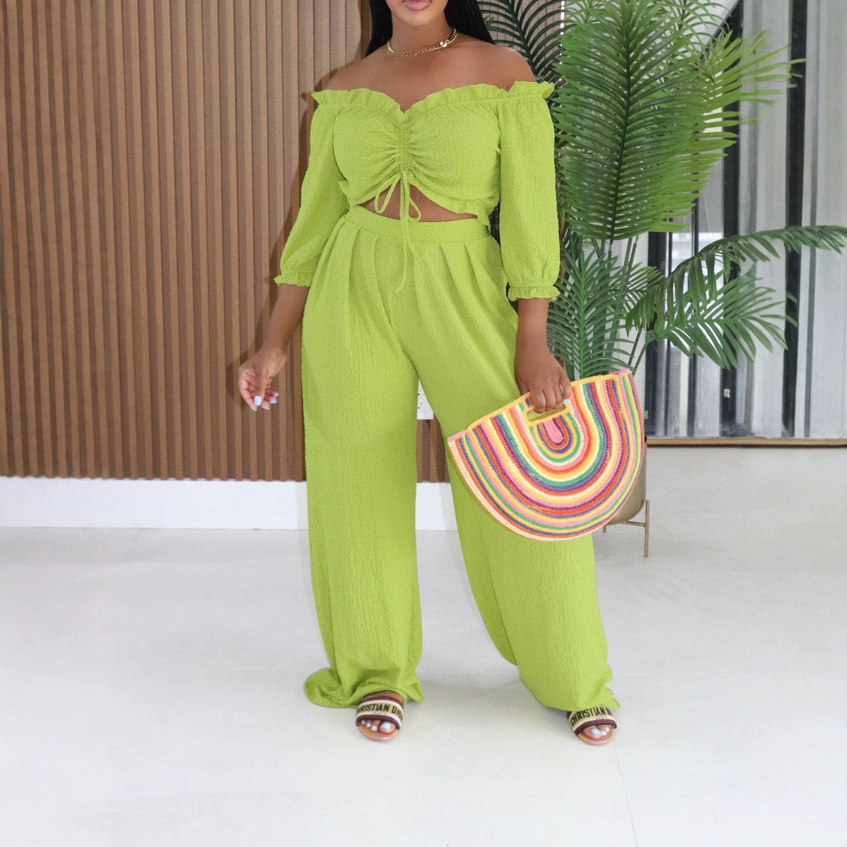 Women Clothing Half Sleeve Pleated Lace up Loose Breathable Two Piece Sets Sexy Summer Endless