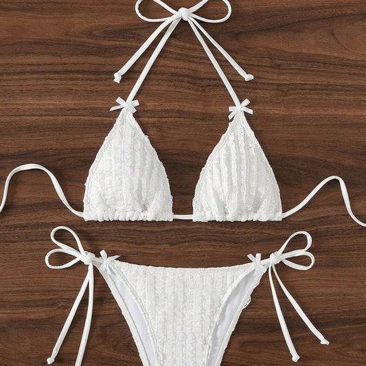 Solid Color Split Swimsuit Bikini Backless Swimsuit Sexy Wind Strap Design Three Point