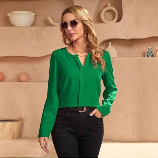 Women Clothing Spring Summer Satin Faux Silk Shirt Satin