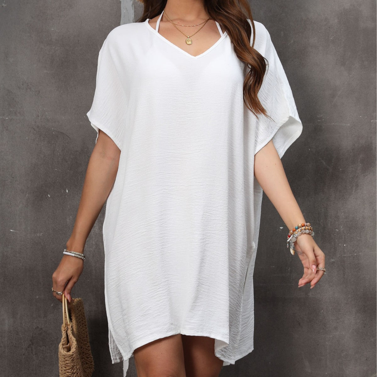 Robe de plage ample en V pour femme