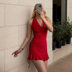 Summer Elegant Sexy V neck Sexy Slim Halter Dress Yiskiss