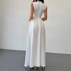 Elegant round Neck Sleeveless Waist Color Contrast Patchwork Dress Evening Dress Women Dress Venly