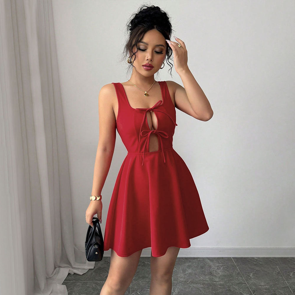 Women Clothing Summer Sexy Square Collar Red Dress A line Slip Dress Yiskiss