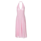 Women Clothing Summer Solid Color Halter Backless Gauzy Stitching Dress LEKINS