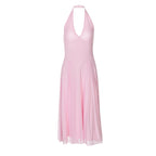 Women Clothing Summer Solid Color Halter Backless Gauzy Stitching Dress LEKINS