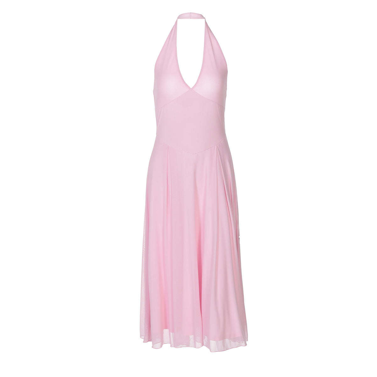Women Clothing Summer Solid Color Halter Backless Gauzy Stitching Dress LEKINS