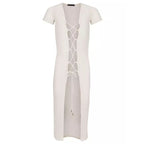 Summer Beach Dress Women Solid Color Sexy Hollow Out Cutout Beach Bikini Swimsuit Cover up Sun Protection Clothing Mangar