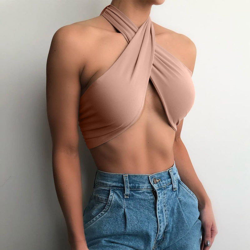 Criss Cross Women Clothing Nightclub Sexy cropped Halter Bottoming Tube Women Vest LEKINS