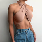 Criss Cross Women Clothing Nightclub Sexy cropped Halter Bottoming Tube Women Vest LEKINS