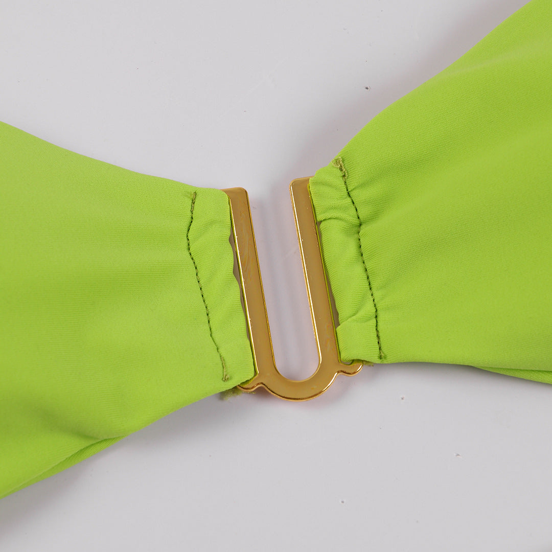 Bikini de cintura baja con abertura alta y color sólido fresco, traje de baño sexy dividido para mujer