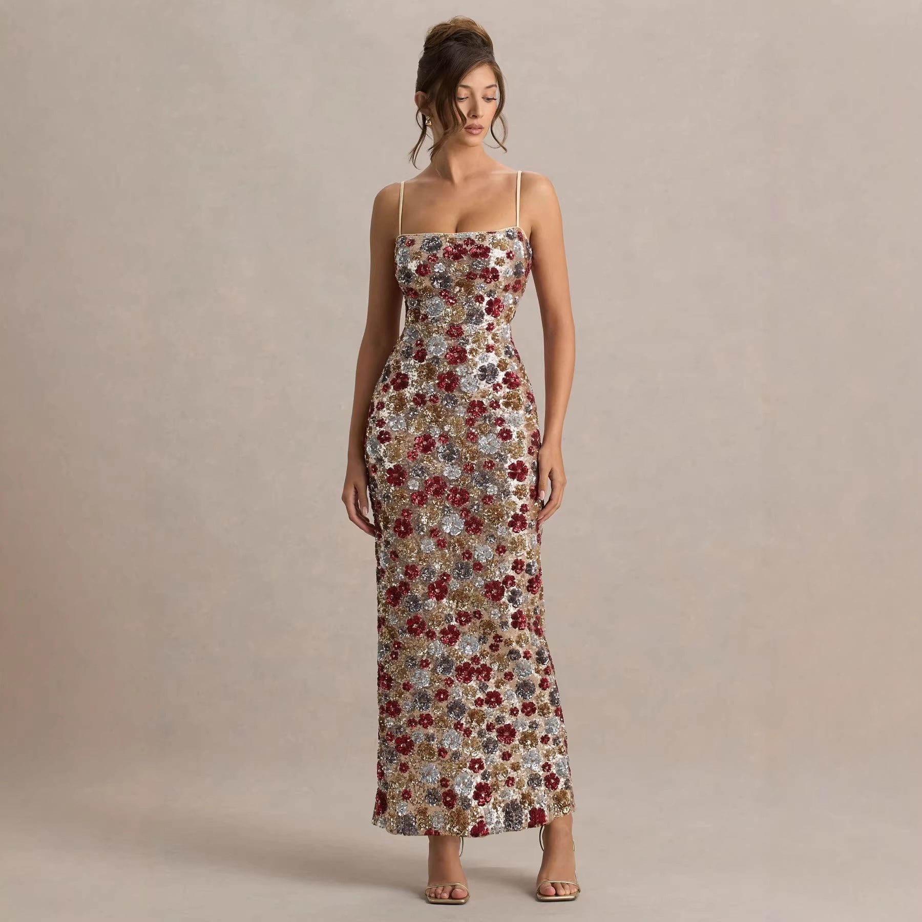 Spring Summer Suspender Sequined Sheath Dress Party Holiday Split Dress Oyrina