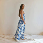 Women Dress Printed Vacation French Wrapped Chest Slim Sexy Maxi Dress Zemy