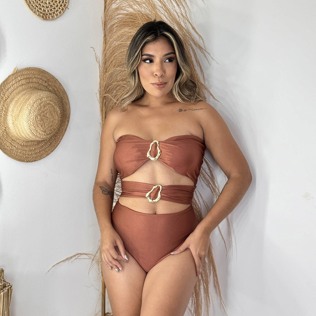 One Piece Swimsuit for Women Bikini Lady Sexy Solid Color Swimwear Bikini Ellie