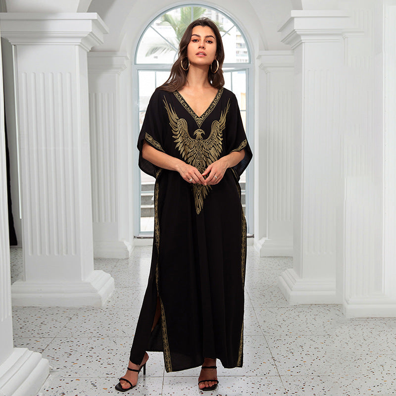 Cotton Printing Vacation Loose Maxi Dress Beach Jacket Maxi Dress Bikini Cover up Blouse EvenStar