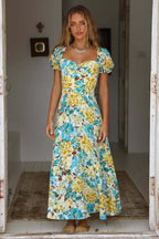 Spring Summer Square Collar Short Sleeve Maxi Dress Wild Casual Dress Oronia