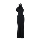 Women Clothing Three Dimensional Floral Sexy Halter Backless Split Dress