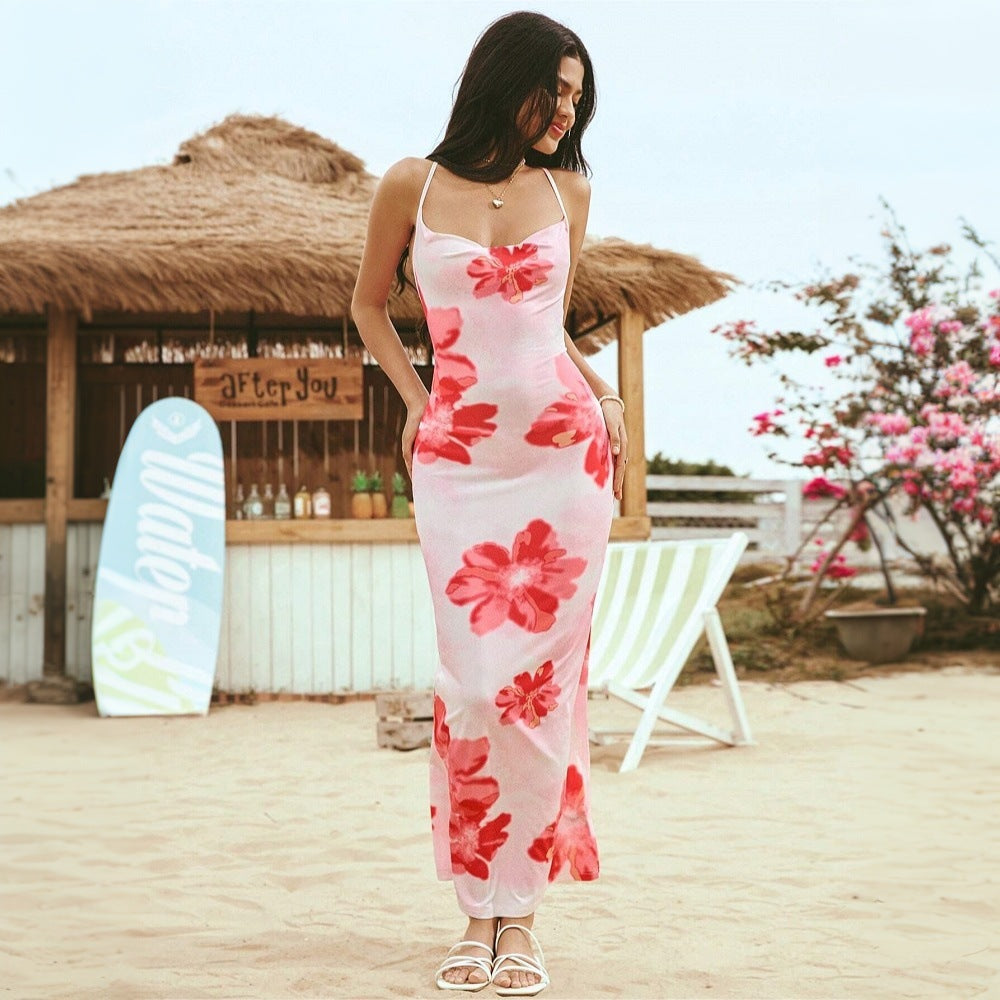 Summer Popular Outing Travel Holiday Dress Seaside Beach Design Printed Dress Yiskiss