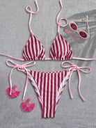 Women Striped Printed Bikini Halter Strap Sexy Split Bikini Seaside Swimwear WithWind