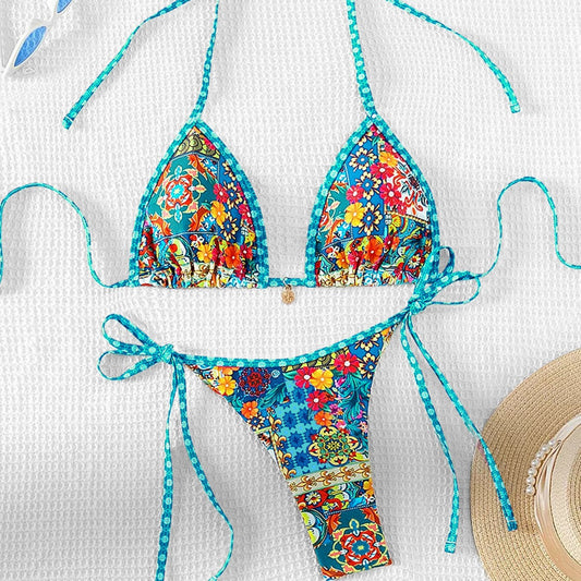 Traje de baño fresco estampado dividido bikini sexy traje de baño bikini