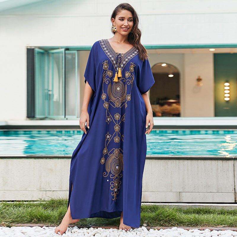 Rayon Embroidered Holiday Loose Maxi Dress Women Beach Jacket Maxi Dress Beach Cover Up EvenStar