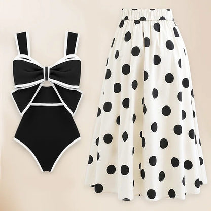 Traje de baño sexy para mujer, traje de baño conservador con cordones en el vientre, conjunto de falda de playa de gasa de primavera.