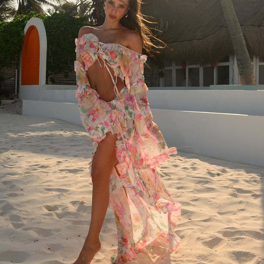 Sexy Floral Lace up Beach Skirt Set Arrival Lace Dress