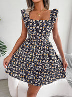 Spring Summer Backless Lace-up Daisy Print Casual Holiday Dress Women Clothing BAGIISA